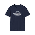 Navy blue t-shirt with text 'love without conditions all species'