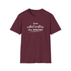 Maroon t-shirt with text 'love without conditions all species'