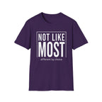 Purple t-shirt with text 'not like most different by choice'