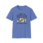 Blue t-shirt with a bulldog graphic and text on a white background