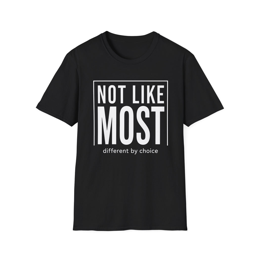 Black  t-shirt with text 'not like most different by choice'