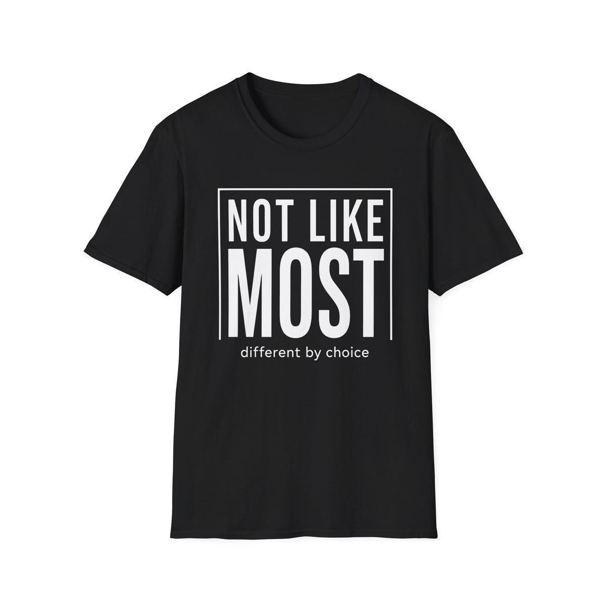 Black  t-shirt with text 'not like most different by choice'