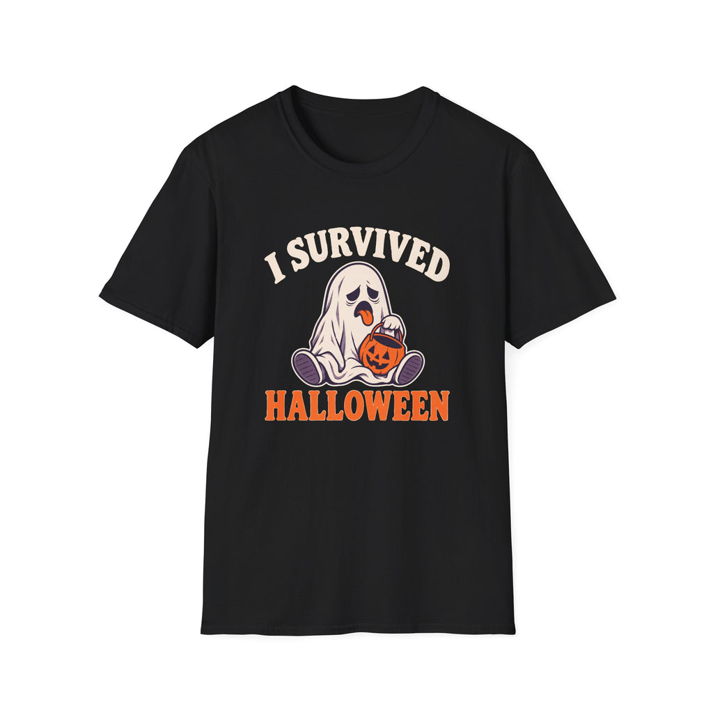 Black halloween tee with text 'i survived halloween"