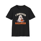 Black halloween tee with text 'i survived halloween"
