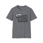A light gray heather crewneck t-shirt with a black line art graphic of a camping scene and the text 'CALL OF THE WILD' on the front, displayed on a clean white background.