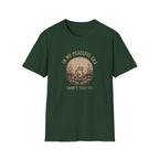 Green t-shirt with frog graphic and text 'in my peaceful era don't test it'