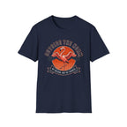 Navy T-shirt with Flamingo design and text 'outside the norm. by design not by chance