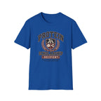 Royal Blue -shirt with Vintage collegiate crest design reading “Protein Scholarship Recipient” with soybean, tofu, and bean illustrations and the words “Majoring in Answering the Same Question.”