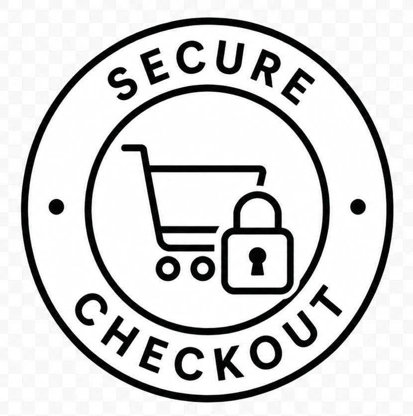 Secure checkout icon with a shopping cart and lock on a white background