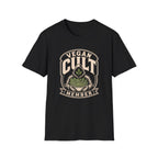 Black  t-shirt with text 'vegan cult member'