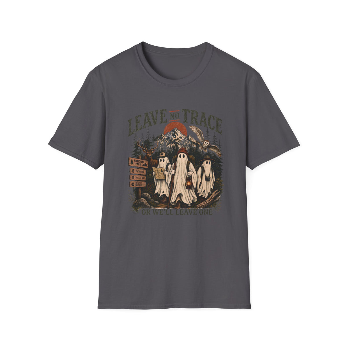 Leave no trace spooky halloween grey graphic t-shirt