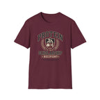 maroon t-shirt with Vintage collegiate crest design reading “Protein Scholarship Recipient” with soybean, tofu, and bean illustrations and the words “Majoring in Answering the Same Question.”