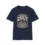 Navy Blue t-shirt with text 'vegan cult member'