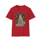 A red short-sleeve crewneck t-shirt featuring a vintage-style graphic print of a rabbit holding a sign that says 'NO' with the text 'ASK SOMEONE ELSE' below it, shown against a plain white background.