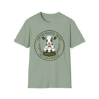 sage t-shirt with a cow graphic holding a bottle and text 'for the rightful owner not your bottle'